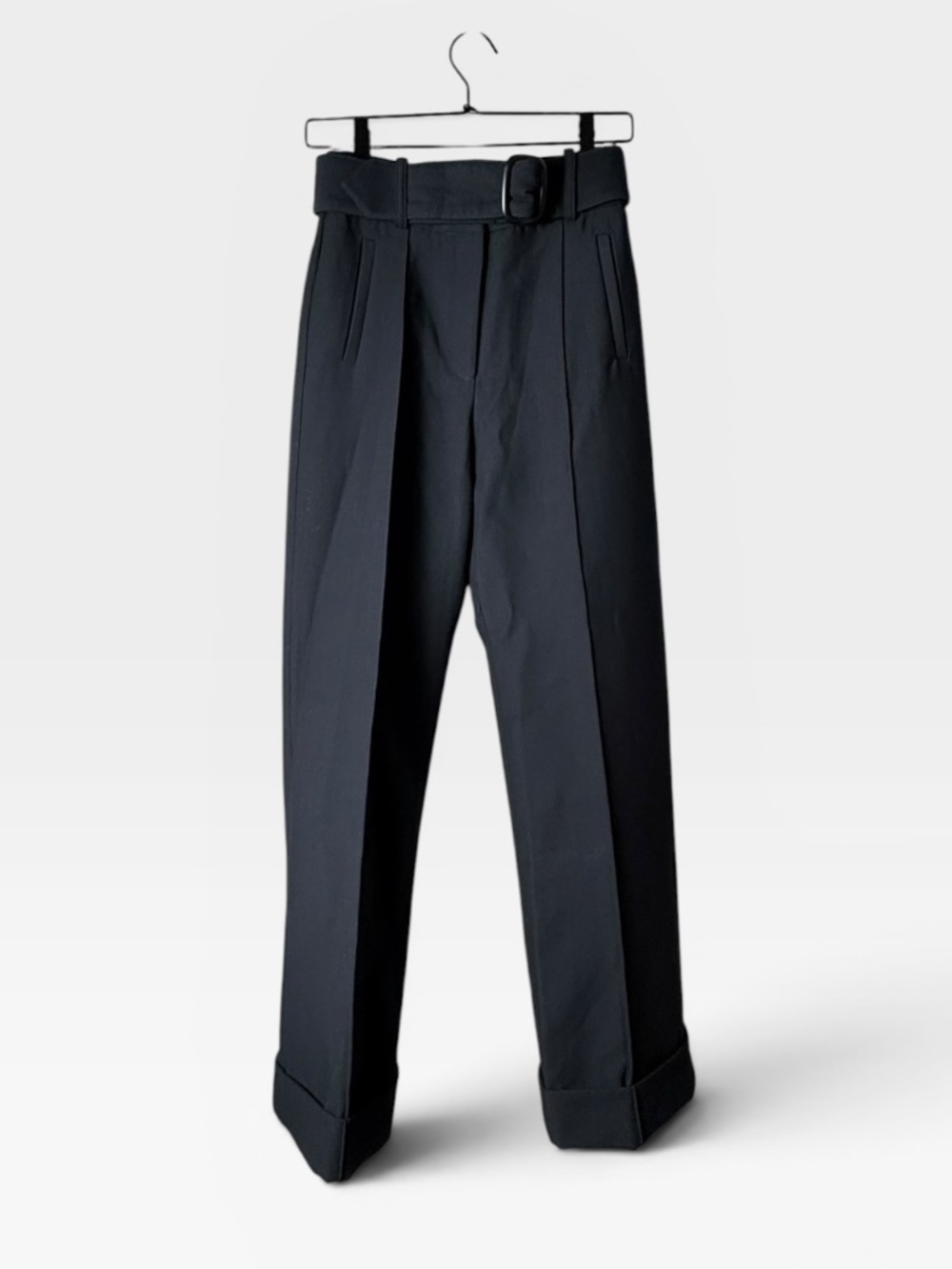 Sezane Rome Trousers Size 34 Black High Waist Belt Dress Pants (Q)